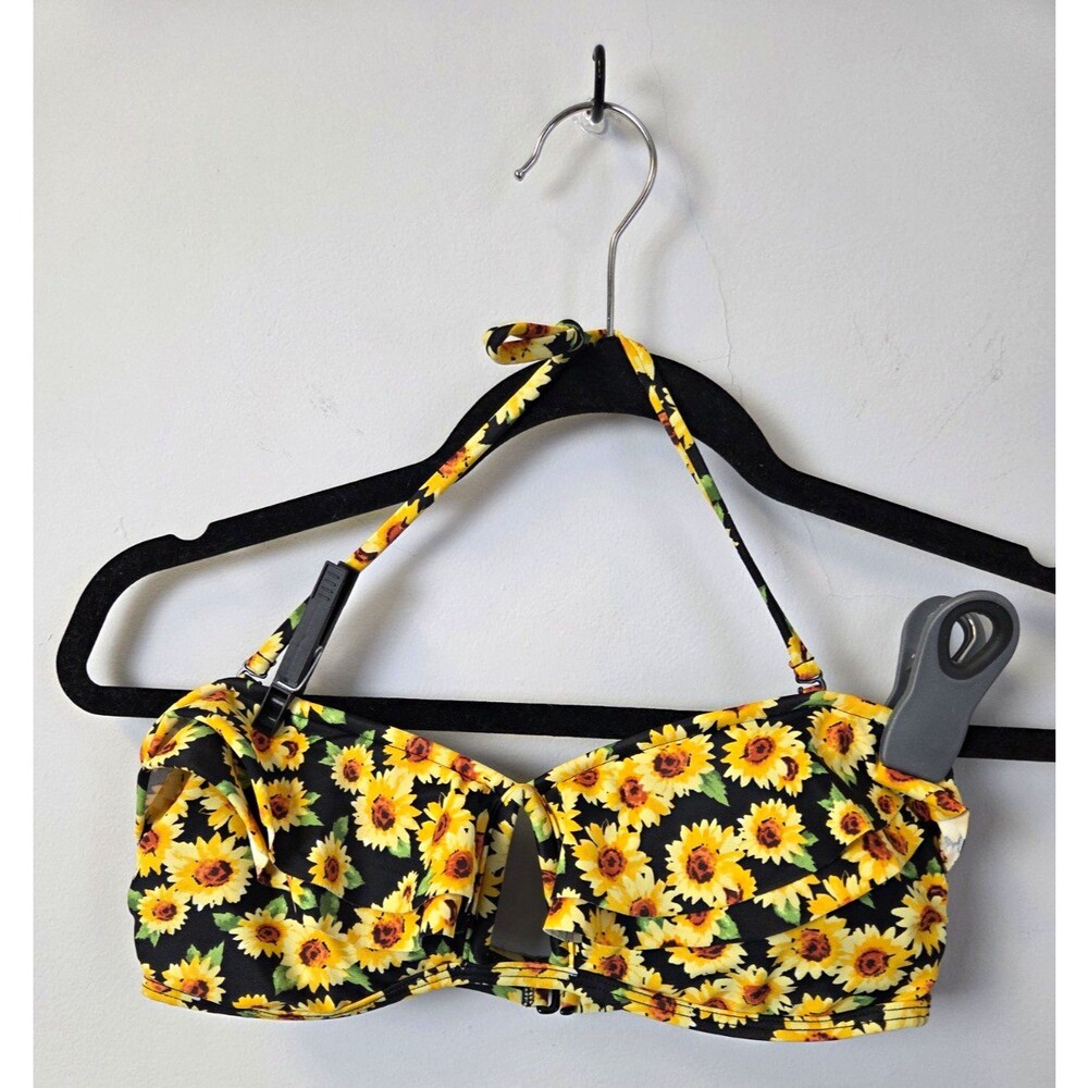 Forever 21 Black Yellow Sunflower Bandeau Halter Bikini Top M